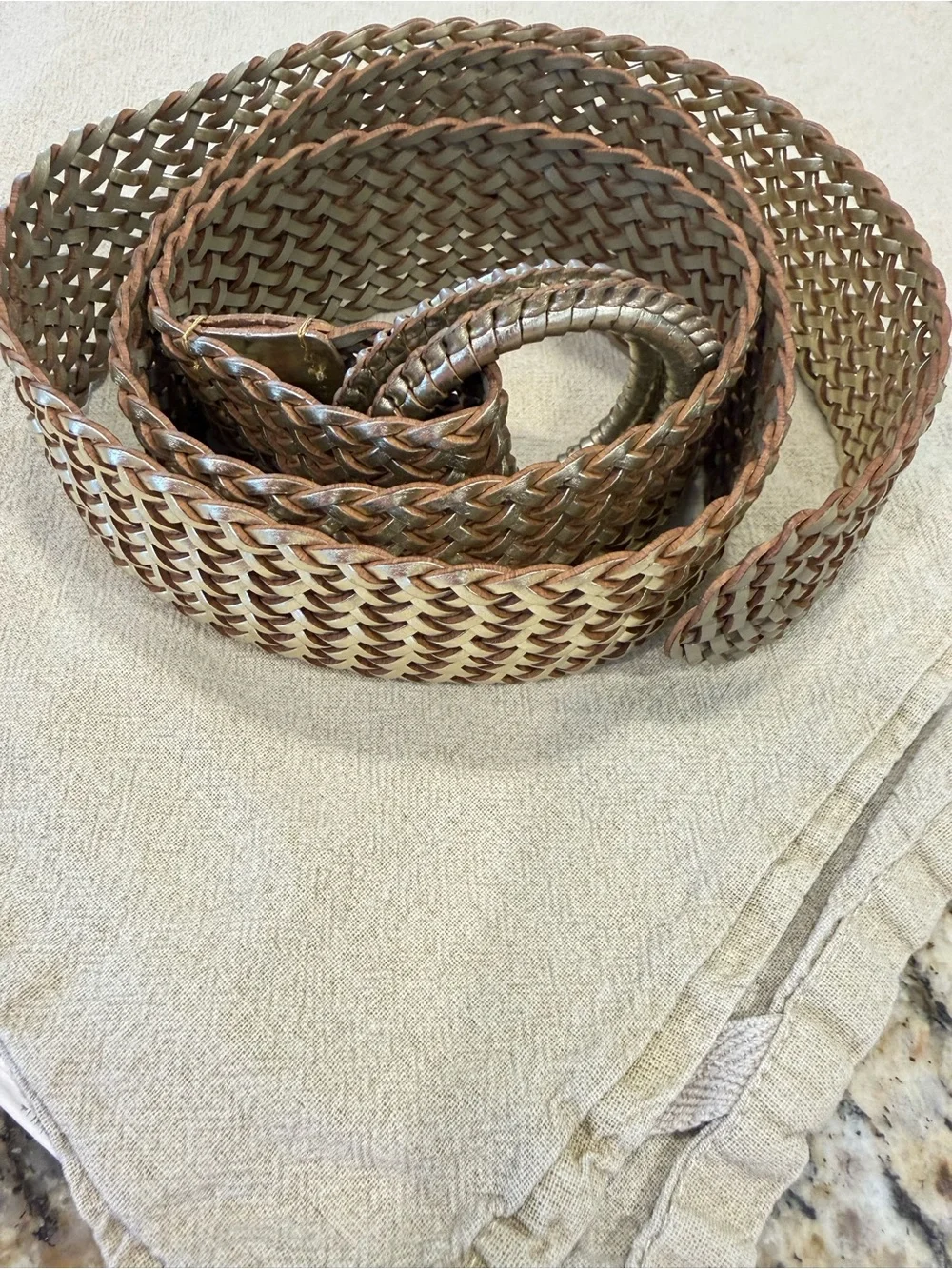 J. Crew metallic gold braided leather belt retro 70s S/M
